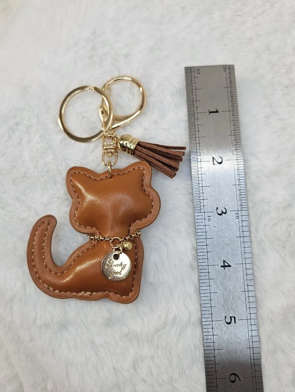 Lucky Girl Brown Cat Keychain Purse Charm